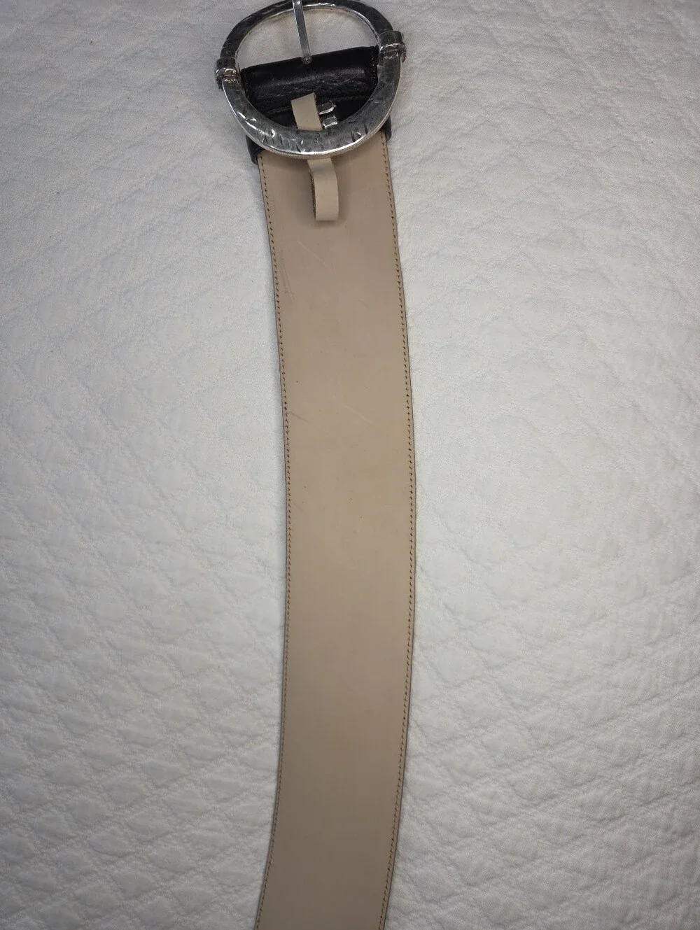 J. Peterman Company Wide Black Leather Belt Women's Large Chunky Buckle